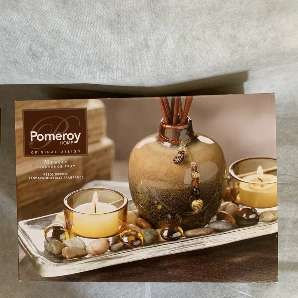 NIB Pomeroy Home Mystic Fragrance Tray – Sandalwood Falls Reed Diffuser & Candle